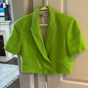 Zara Green and Gold Cropped Blazer